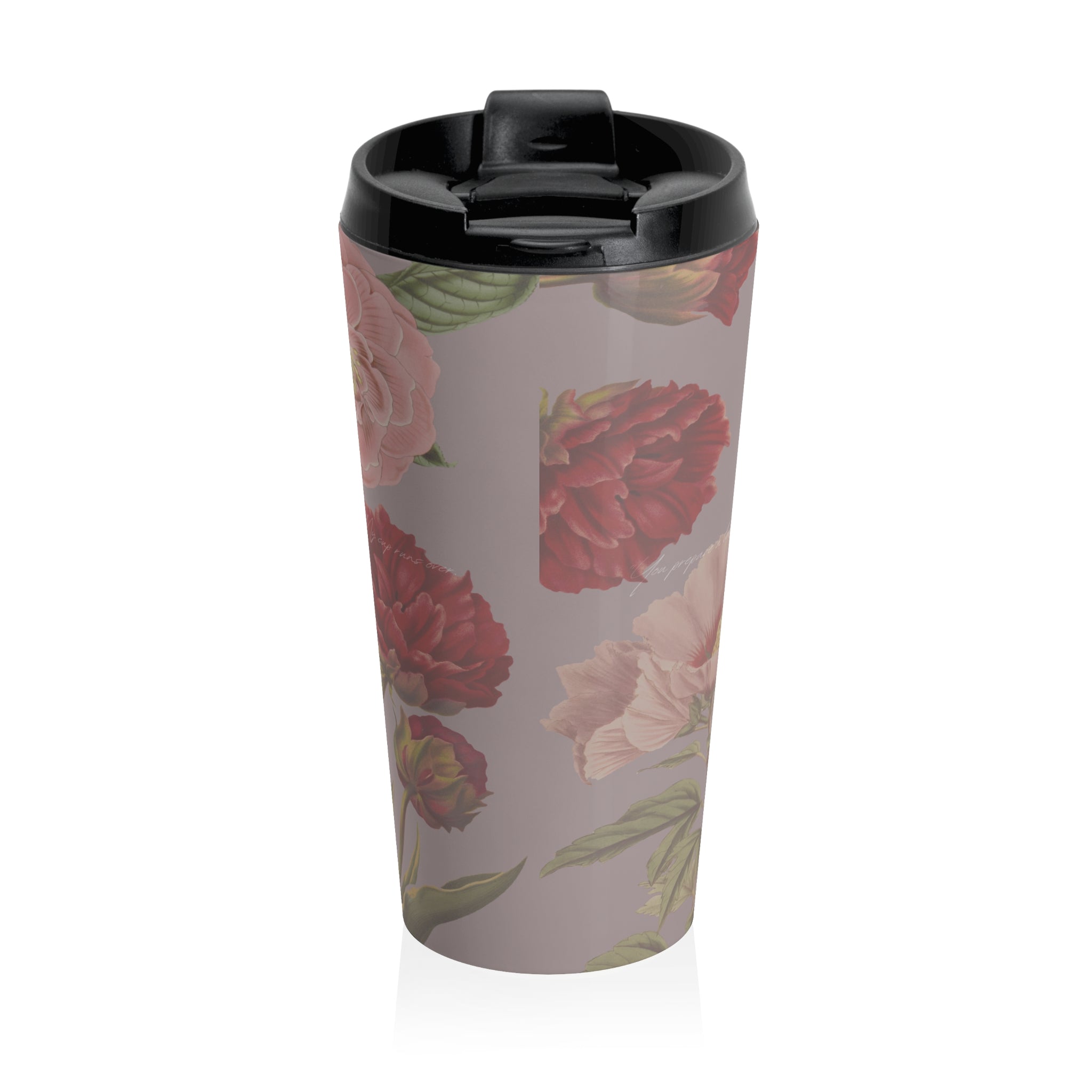 Floral Vintage Stainless Steel Travel Mug — Pink Rose & Tulip Pattern