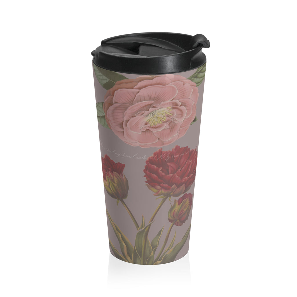 Floral Vintage Stainless Steel Travel Mug — Pink Rose & Tulip Pattern