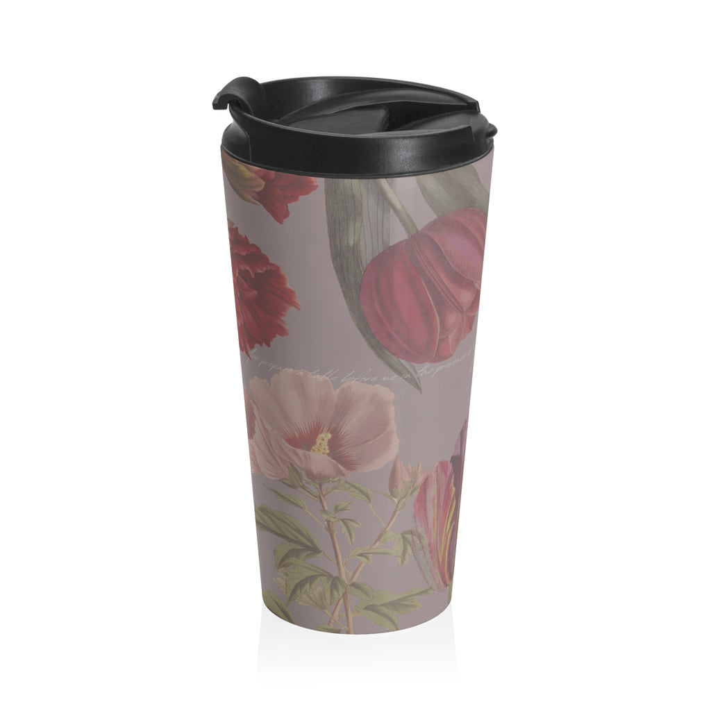 Floral Vintage Stainless Steel Travel Mug — Pink Rose & Tulip Pattern