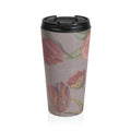 Floral Vintage Stainless Steel Travel Mug — Pink Rose & Tulip Pattern